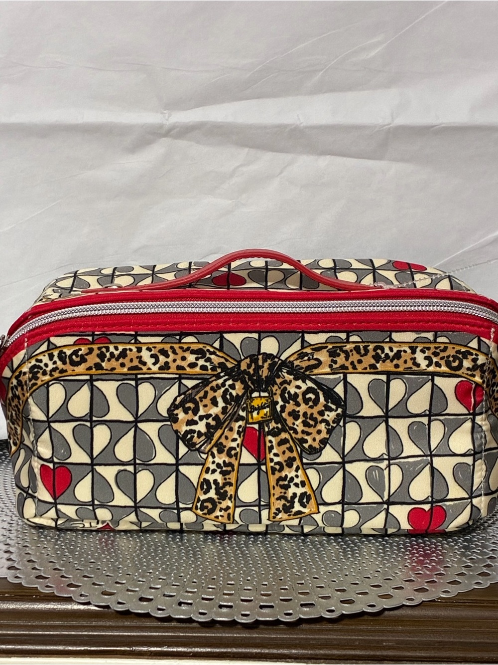 Brighton Leopard Bow Cosmetic Case in Red, Cream & Black